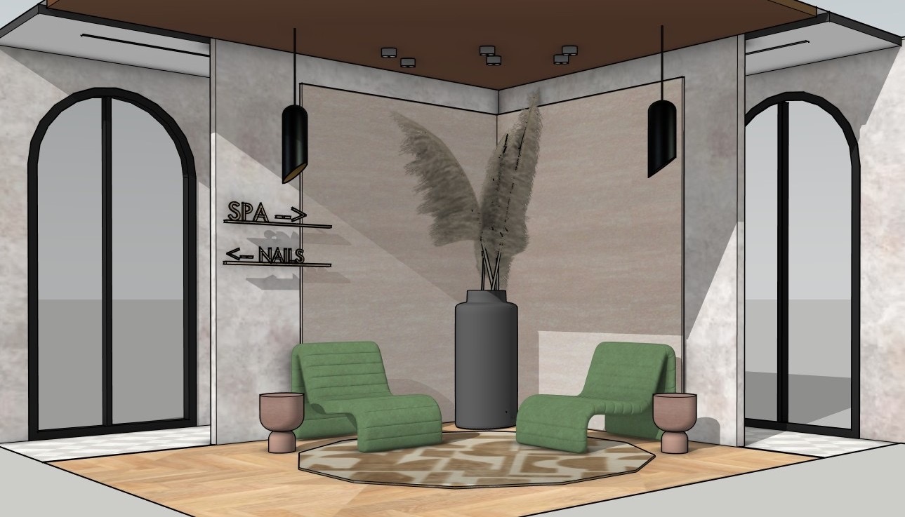 Sage & Serenity Spa — concept render of reception lounge