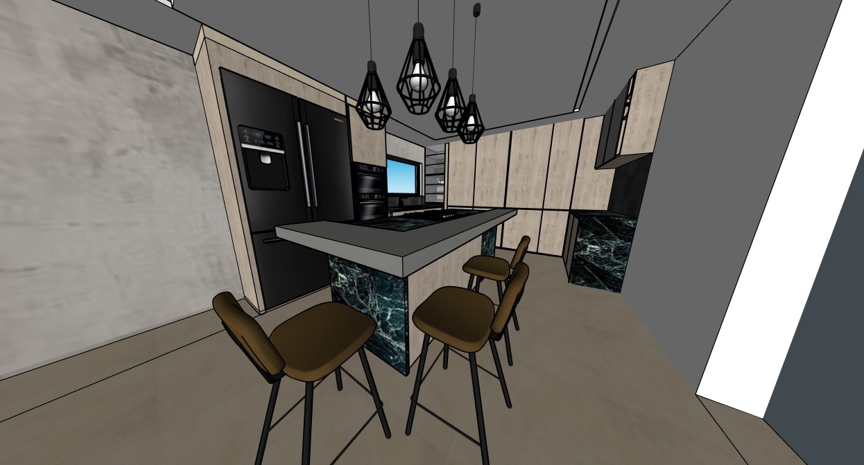 Kitchen concept — SketchUp perspective toward appliances and cooktop